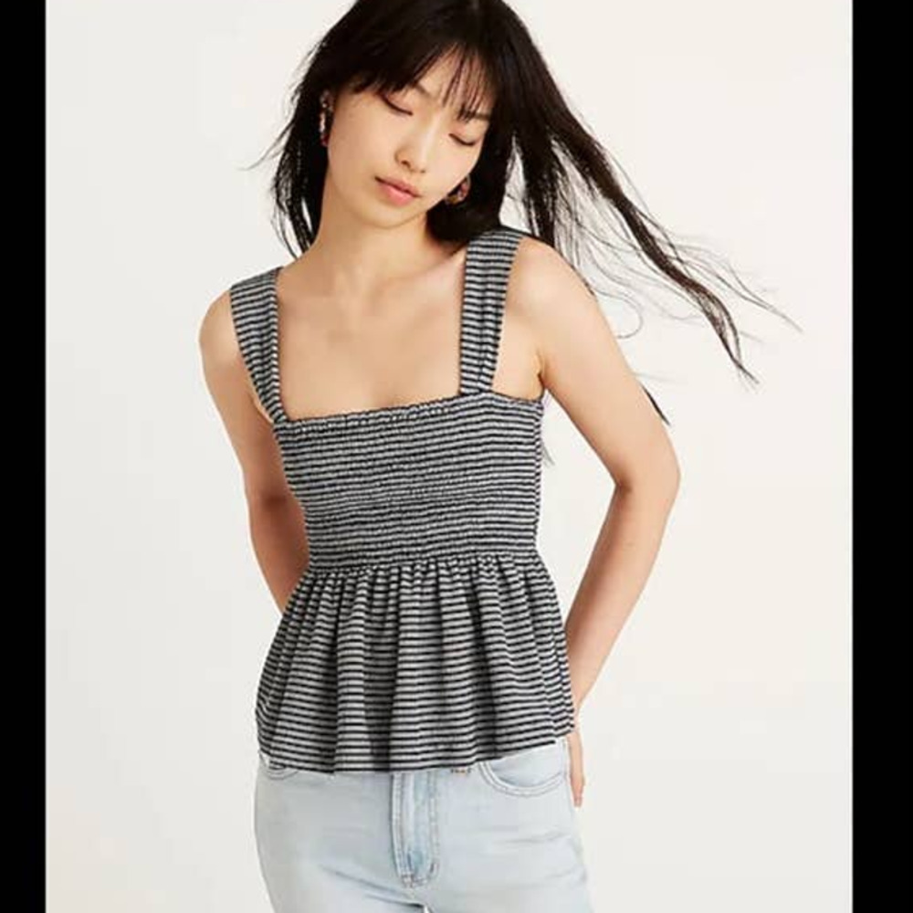 Madewell Textured & thread smocked peplum tank top